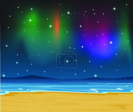 Téléchargez les illustrations : Mer et étoiles dans le ciel nocturne - en licence libre de droit