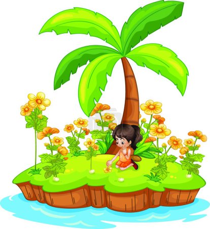Téléchargez les illustrations : Fille sur une île illustration vectorielle - en licence libre de droit
