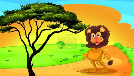 Téléchargez les illustrations : Lion debout sur la route, illustration vectorielle colorée - en licence libre de droit