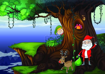 Téléchargez les illustrations : Père Noël et un renne - en licence libre de droit