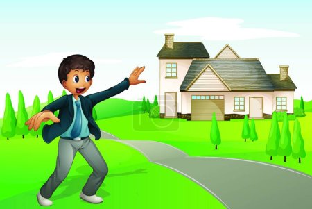 Illustration for A boy and a house  vector illustration - Royalty Free Image
