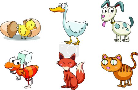 Téléchargez les illustrations : Groupe d'animaux, illustration vectorielle colorée - en licence libre de droit
