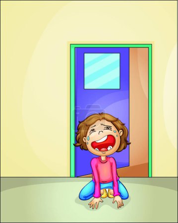 Illustration for Boy crying alone at home - Royalty Free Image