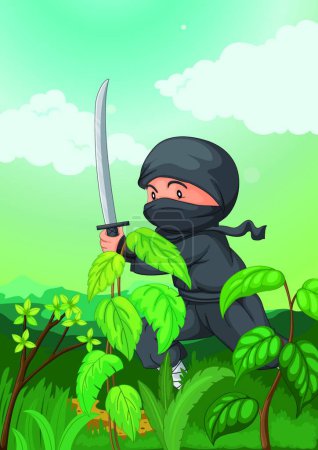 Téléchargez les illustrations : Ninja, illustration vectorielle colorée - en licence libre de droit