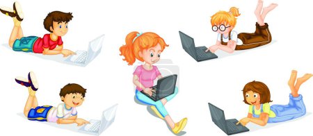 Ilustración de Niños con icono portátil para web, ilustración vectorial - Imagen libre de derechos