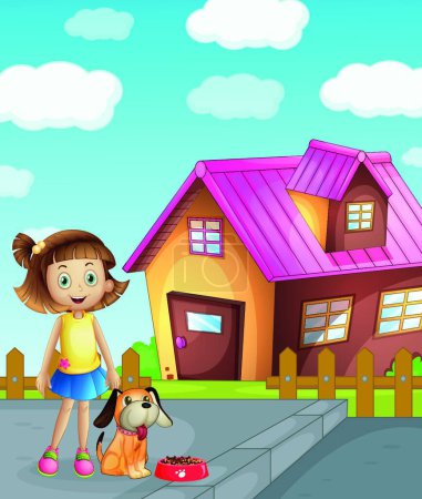 Illustration for Girl, dog and house vector illustration - Royalty Free Image