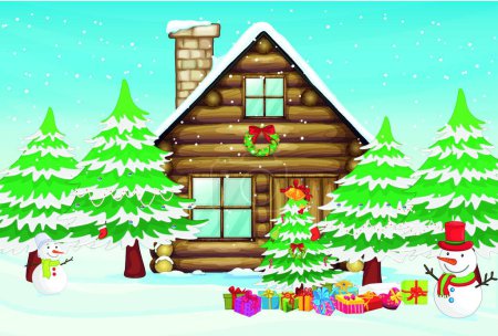Téléchargez les illustrations : Bonhommes de neige et maison illustration vectorielle moderne - en licence libre de droit