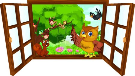 Illustration for Forest animals on window - Royalty Free Image