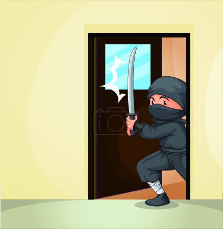 Illustration for Ninja at home, colorful vector illustration - Royalty Free Image