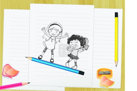 Téléchargez les illustrations : Enfants sur papier illustration vectorielle moderne - en licence libre de droit