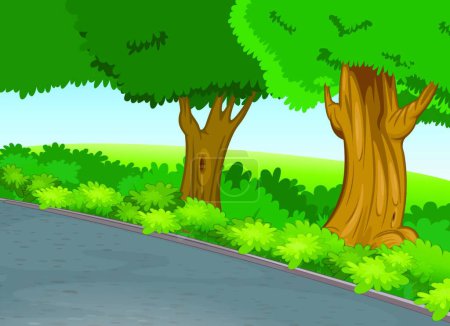 Ilustración de Árboles al lado de ilustración vector de carretera - Imagen libre de derechos