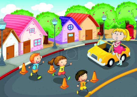 Téléchargez les illustrations : Enfants sur la route illustration vectorielle moderne - en licence libre de droit