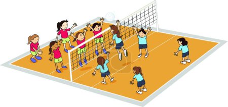 Ilustración de Niñas jugando voleibol moderno vector ilustración - Imagen libre de derechos
