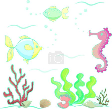 Illustration for Sea animals and plants modern vector illustration - Royalty Free Image