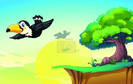 Illustration for Bird and tree, colorful vector illustration - Royalty Free Image