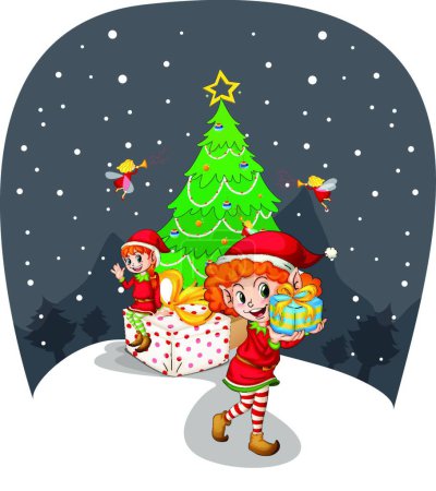 Ilustración de Niñas celebrando la Navidad vector moderno ilustración - Imagen libre de derechos