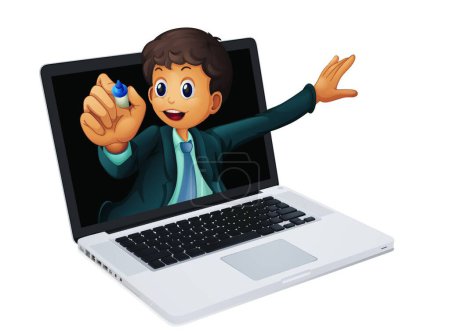 Illustration for Laptop and man icon for web, vector illustration - Royalty Free Image