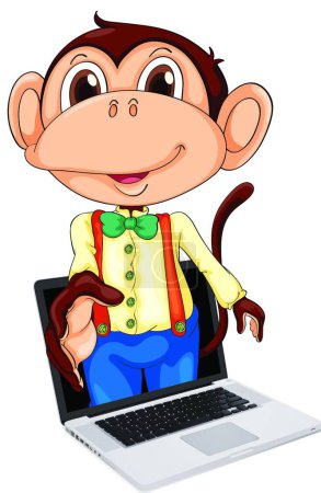 Ilustración de Mono en la ilustración del vector portátil - Imagen libre de derechos