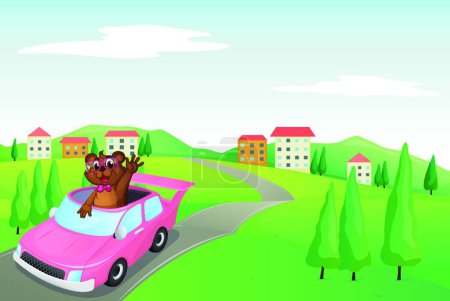 Illustration for Baby cub in a car modern vector illustration - Royalty Free Image