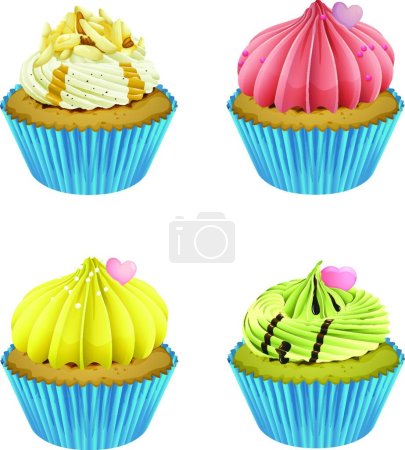 Téléchargez les illustrations : Cupcakes colorés pour toile, illustration vectorielle - en licence libre de droit