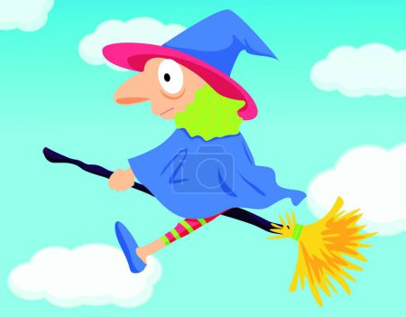 Illustration for Flying witch, colorful vector illustration - Royalty Free Image