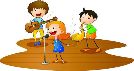 Illustration for Kids playing music modern vector illustration - Royalty Free Image