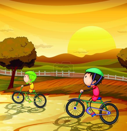 Illustration for Illustration of the kids on a bike - Royalty Free Image