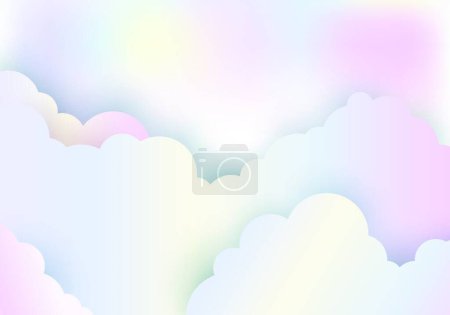 Téléchargez les illustrations : Nuageux arc-en-ciel couleur pastel ciel fond papier style de coupe - en licence libre de droit