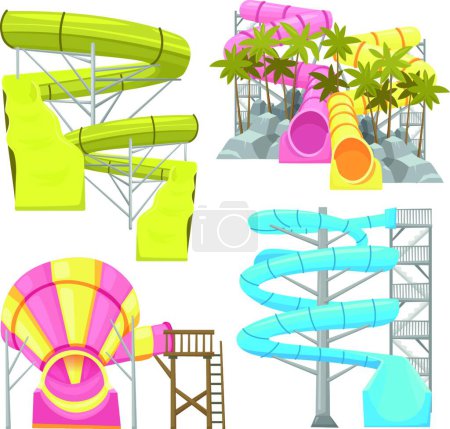 Téléchargez les illustrations : Aquapark Equipements Images Set, illustration vectorielle simple - en licence libre de droit