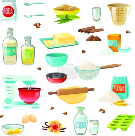 Téléchargez les illustrations : Ingrédients de cuisson Icônes colorées - en licence libre de droit