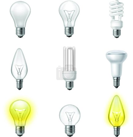Téléchargez les illustrations : Différents types d'ampoules réalistes ensemble - en licence libre de droit