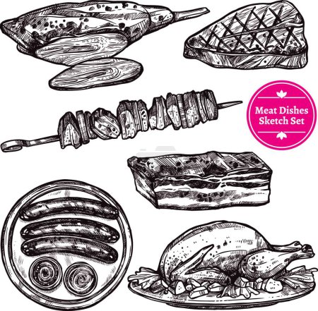 Illustration for Meat Dishes Set vector illustration - Royalty Free Image
