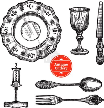 Illustration for Antique Cutlery Set vector illustration - Royalty Free Image