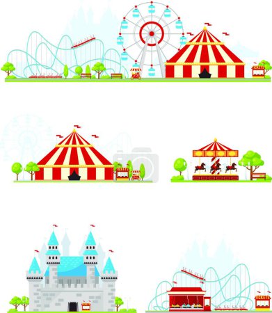 Ilustración de Amusement Park Banner Set, ilustración vectorial - Imagen libre de derechos