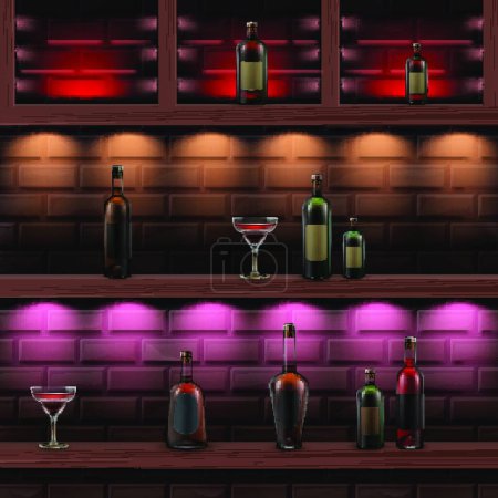 Illustration for Wooden shelves with alcohol - Royalty Free Image
