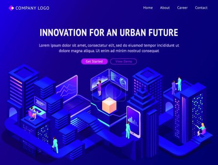 Illustration for Innovation for urban future isometric landing page - Royalty Free Image