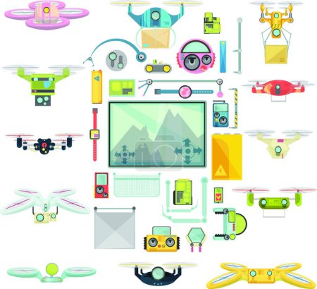 Téléchargez les illustrations : Utilisation de Drones Group Set - en licence libre de droit
