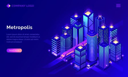 Illustration for Smart city metropolis isometric landing page. - Royalty Free Image