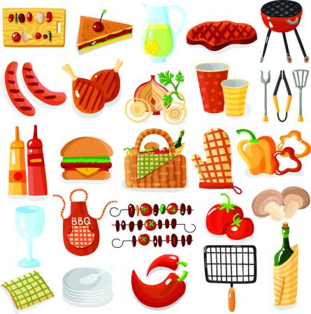 Illustration for Barbecue Accessories Stylish Icons Collection - Royalty Free Image