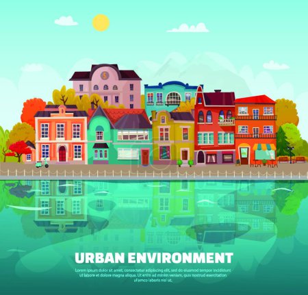 Téléchargez les illustrations : Environnement urbain Contexte, illustration vectorielle colorée - en licence libre de droit