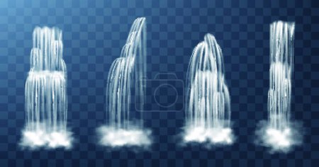 Ilustración de Conjunto de cascadas con cascada, salpicaduras y niebla - Imagen libre de derechos