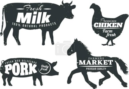 Ilustración de Siluetas de animales con citas de granja - Imagen libre de derechos