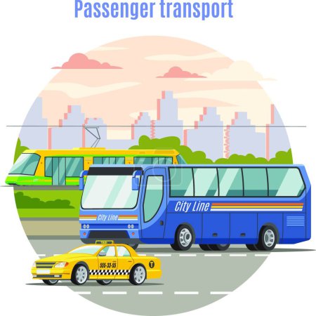 Illustration for Urban Public Passenger Vehicles Template - Royalty Free Image