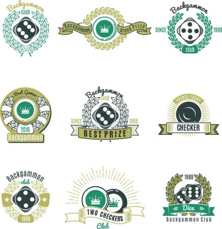 Téléchargez les illustrations : Clubs de backgammon Emblèmes de style rétro - en licence libre de droit