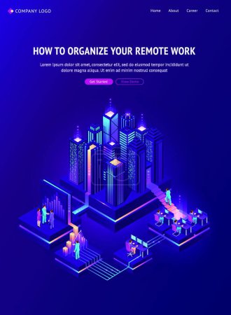Illustration for Remote work isometric landing, Global outsourcing - Royalty Free Image