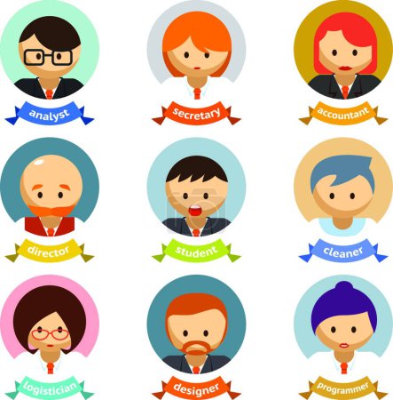 Illustration for Office Cartoon Character Avatars with Ribbons - Royalty Free Image