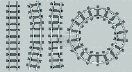 Illustration for Train rails top view, straight, curve, round path - Royalty Free Image