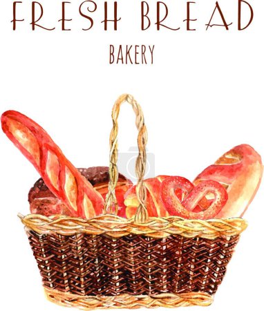Téléchargez les illustrations : Illustration panier de boulangerie de pain frais - en licence libre de droit
