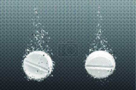 Ilustración de Pastillas solubles efervescentes con burbujas en agua - Imagen libre de derechos