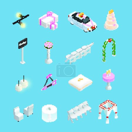 Illustration for Wedding ceremony isometric elements - Royalty Free Image